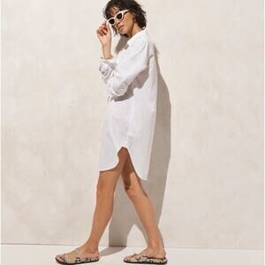 J.Crew Relaxed-Fit Beach Shirt 2XS White Swim Cover Up Linen Blend Long Sleeve